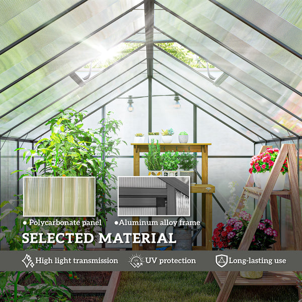 Ground-floor greenhouse with two skylights, gutter and hinged door, dark grey