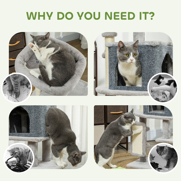 104 cm cat tree with scratching posts, basket, niche, grooming brush