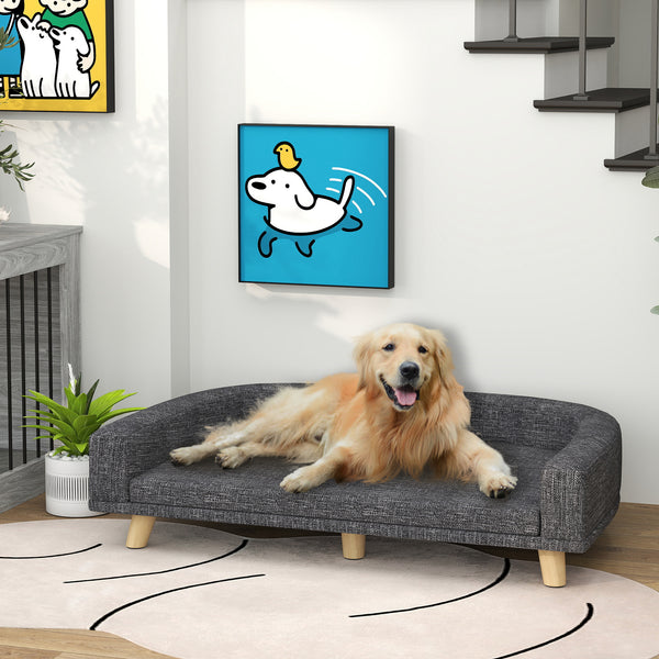 Sofa for large dogs with washable cover and non-slip pads, dark gray