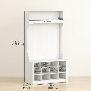 4-in-1 Hallway Unit with Bench and Shoe Rack, White
