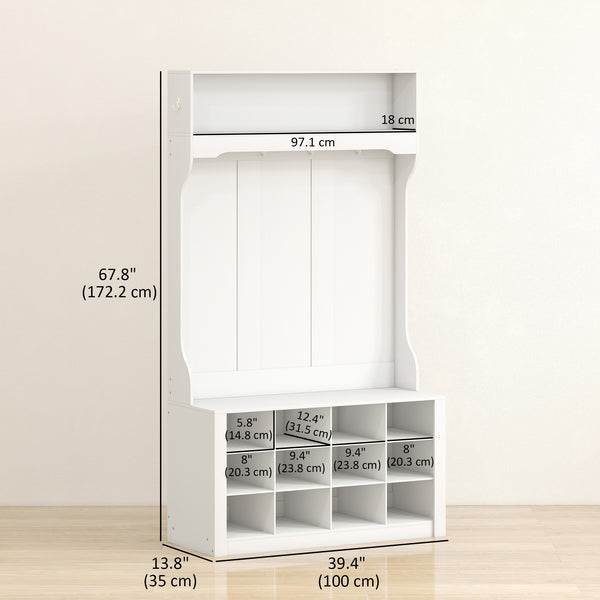 4-in-1 Hallway Unit with Bench and Shoe Rack, White