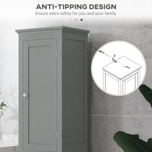 Freestanding tall bathroom cabinet with adjustable shelves and cupboards, grey