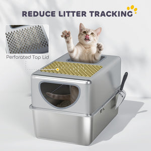 XL stainless steel litter box with perforated lid and scoop
