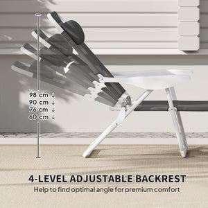 Folding lounge chair with 4-way adjustable backrest, anthracite grey