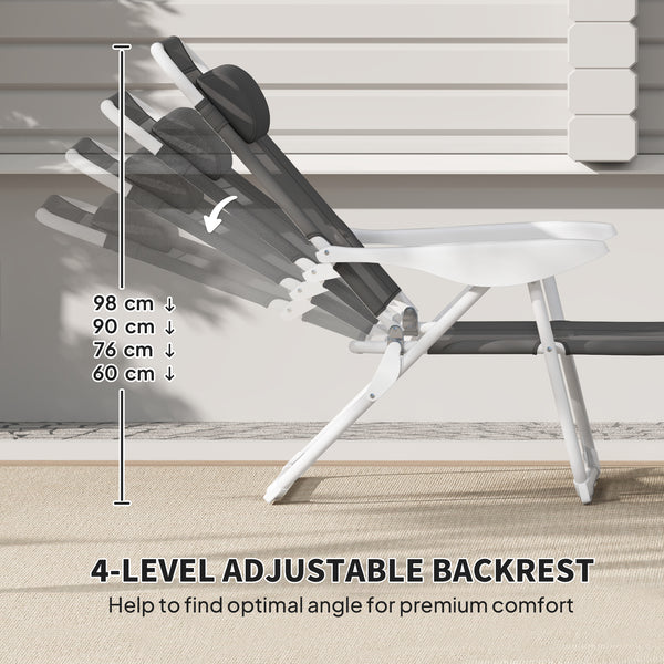 Folding lounge chair with 4-way adjustable backrest, anthracite grey