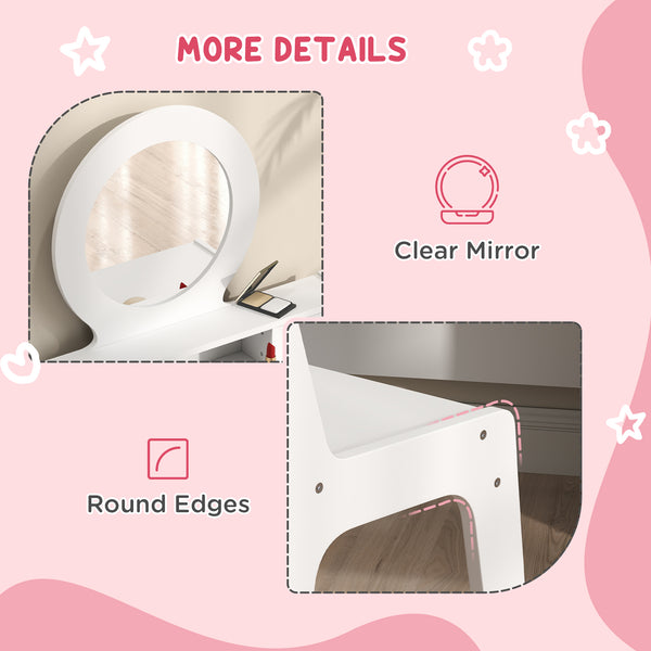 White dressing table with mirror, stool and storage drawers