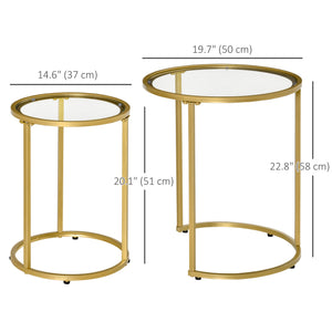 Set of 2 nesting side tables with metal base, gold