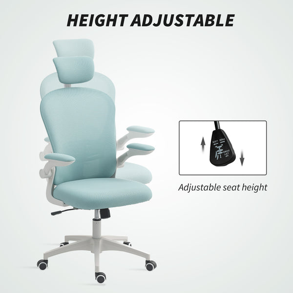 Mesh Office Chair with Adjustable Headrest, 4D Lumbar Support, Flip-up Armrests, Light Green