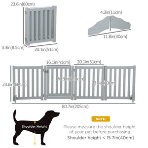 Foldable dog gate with door and 4 panels, gray