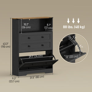 Shoe cabinet with 2 drop-down drawers, black