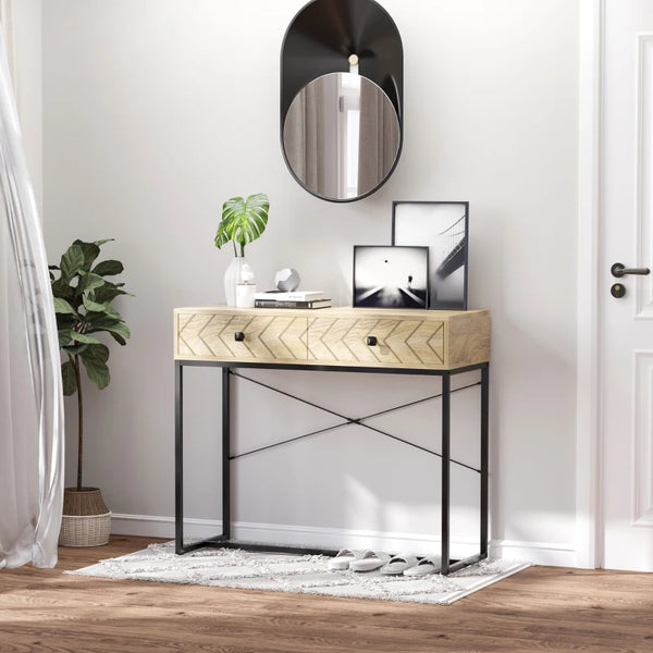 Console table with 2 storage drawers and metal frame
