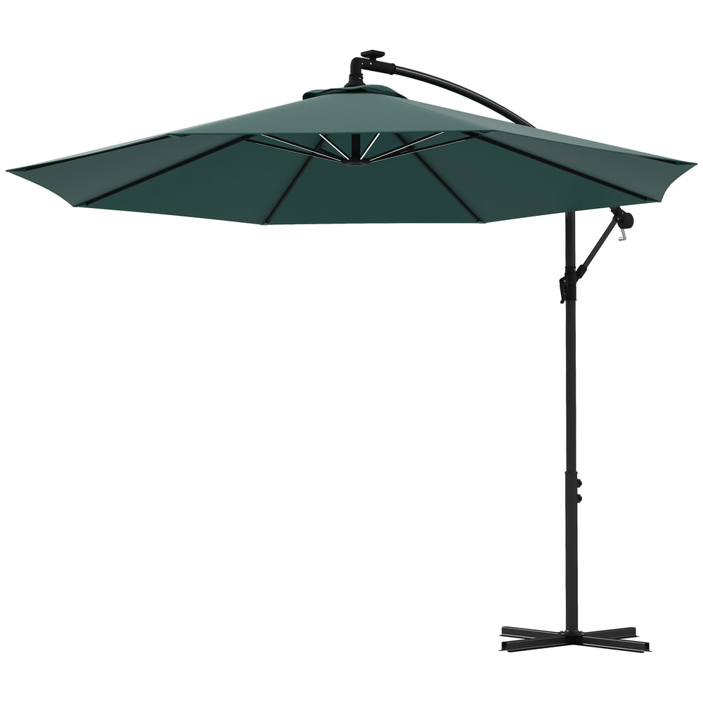 10-foot cantilever parasol with solar LED lighting, green