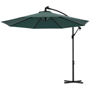 10-foot cantilever parasol with solar LED lighting, green