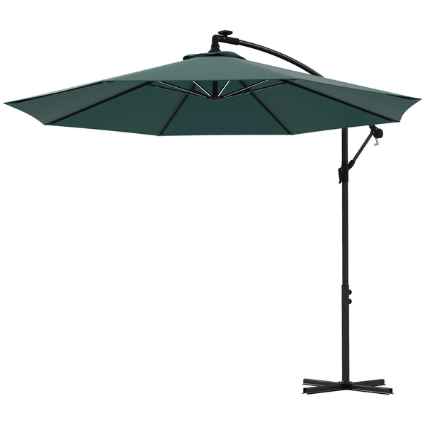 10-foot cantilever parasol with solar LED lighting, green