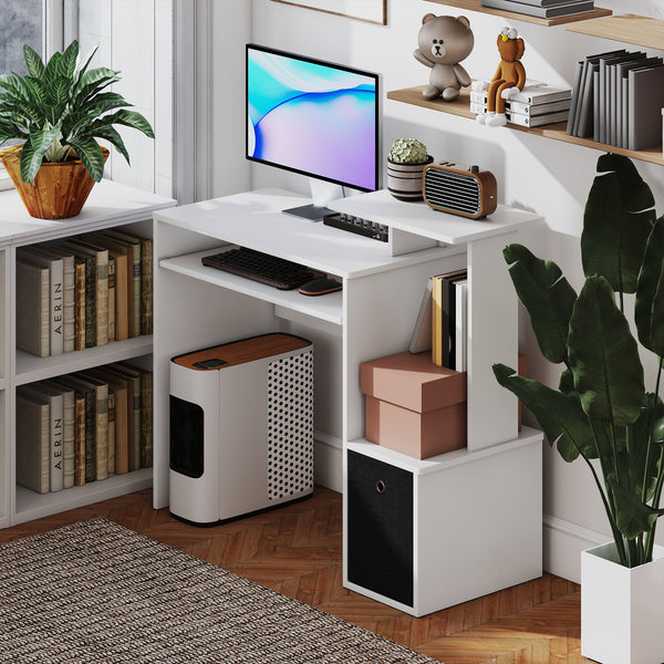 Computer desk with sliding keyboard tray, white