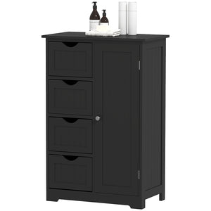Bathroom Storage Cabinet with Adjustable Shelf and 4 Drawers, Black