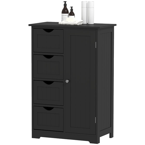 Bathroom Storage Cabinet with Adjustable Shelf and 4 Drawers, Black