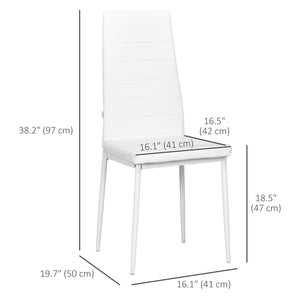 Set of 4 modern chairs, faux leather upholstery and metal legs, white