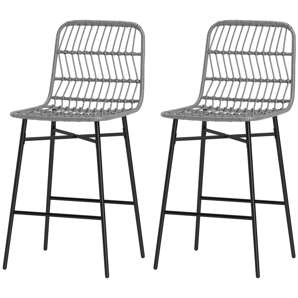 Set of 2 rattan bar stools, grey