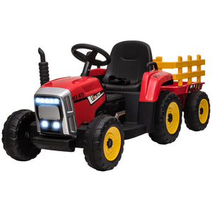 12V tractor with trailer and remote control, red