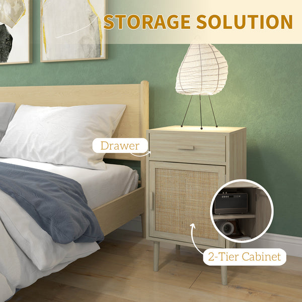 Set of 2 bohemian bedside tables with oak drawer