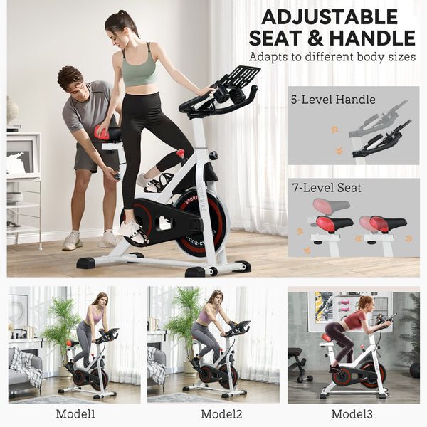 Adjustable Upright Exercise Bike with LCD Display, Adjustable Resistance, White