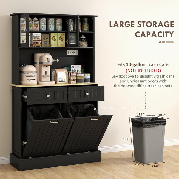 Kitchen cabinet with charging station and 2 tilting cupboards, black