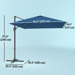 8-foot square cantilever parasol with cross base, navy blue