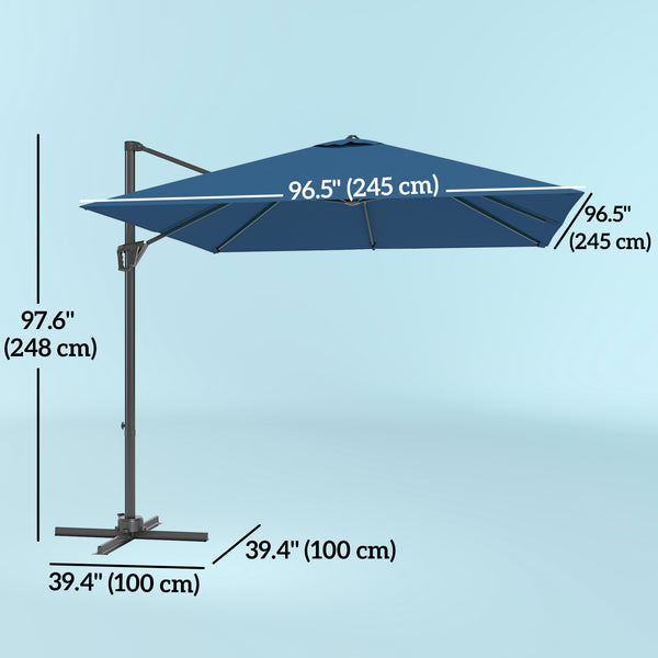 8-foot square cantilever parasol with cross base, navy blue