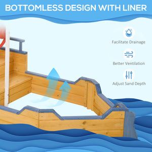 Pirate ship shaped wooden sandbox