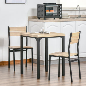 3-piece table and chairs set with metal legs, in natural wood.