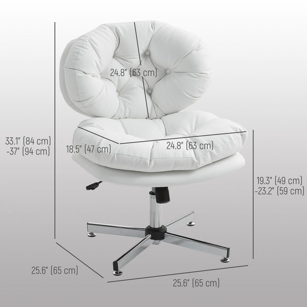 Office chair without armrests with wide, padded seat, white.