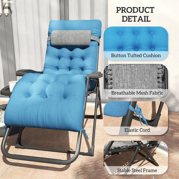 Padded Folding Recliner Chair with Cup Holder, Adjustable Backrest, Removable Cushion, Navy Blue