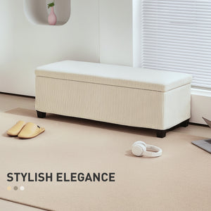 Pouf with storage and corduroy lid, beige