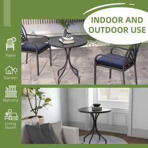 26" Round Patio Table, Outdoor Side Table with Steel Frame and Slat Tabletop for Garden, Balcony, Black