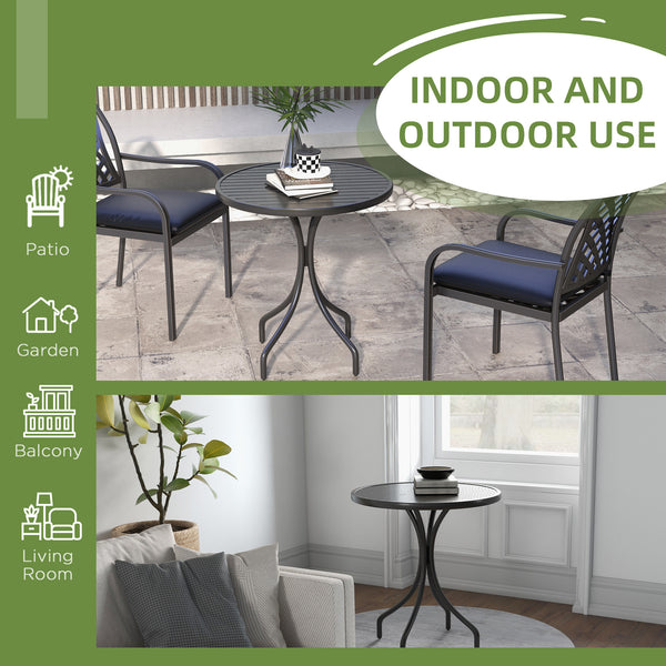 26" Round Patio Table, Outdoor Side Table with Steel Frame and Slat Tabletop for Garden, Balcony, Black