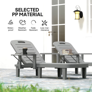 Set of 2 Tanning Chair, 5 Positions Adjustable Outdoor Lounge Chairs with Foldable Side Table, Dark Grey