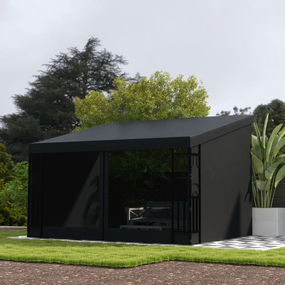 Wall-mounted pergola 10 x 13 with 2 curtains and 2 mosquito nets, UV resistant, dark grey 