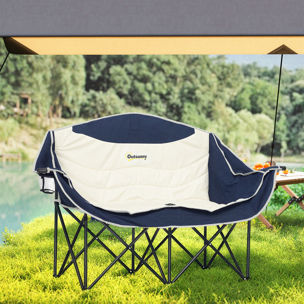Double Camping Chair with Cup Holders and Carry Bag, Load Capacity: 250 kg, Navy Blue