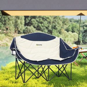 Double Camping Chair with Cup Holders and Carry Bag, Load Capacity: 250 kg, Navy Blue