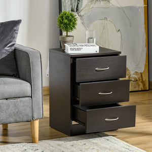 Bedside table with 3 drawers, dark brown