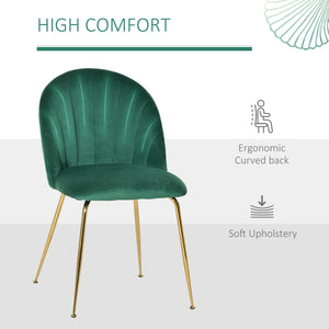 Set of 2 upholstered chairs with gold metal legs, green 