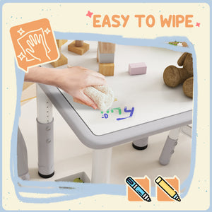 3-Piece Height Adjustable Table and Chair Set with Storage, Grey