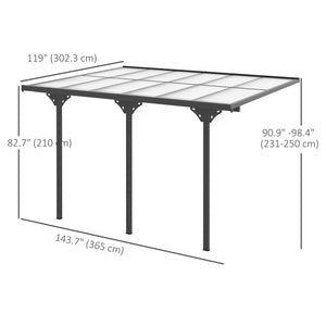 10 x 12 pergola with rigid polycarbonate roof, adjustable height, grey