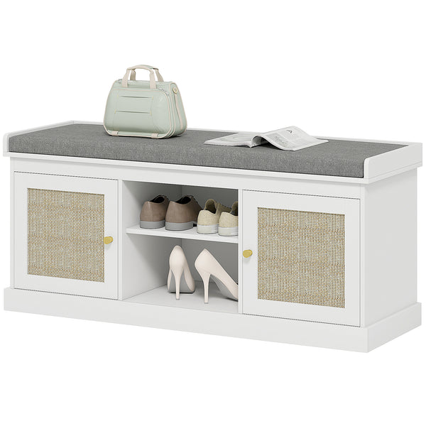 Shoe bench with padded cushion, white