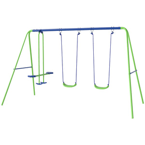 3-in-1 metal swing set with double swing and glider