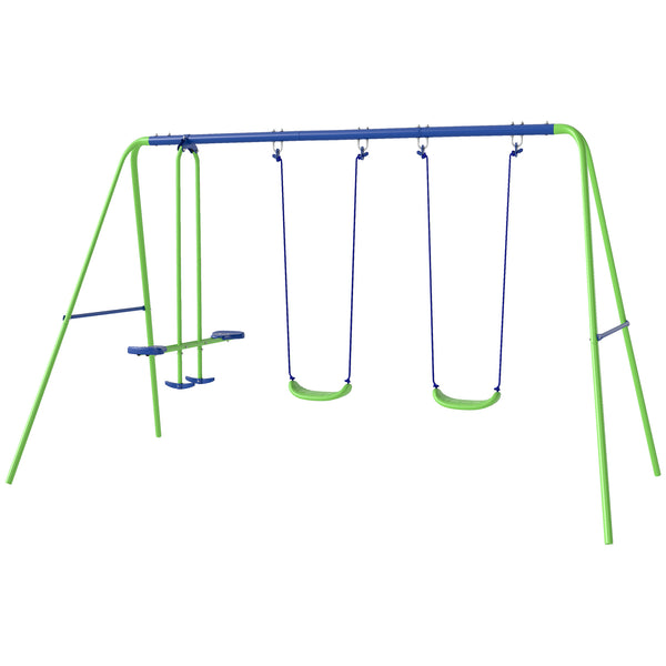 3-in-1 metal swing set with double swing and glider