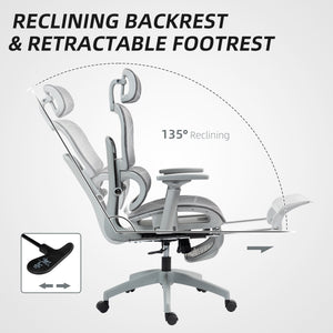 Mesh office chair with 3D armrests, grey