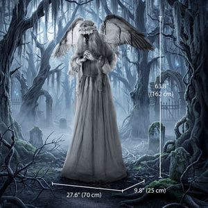 63.8-in Animated Halloween Weeping Angel with Light-Up Eyes, Sounds, and Movement – Dark Gray