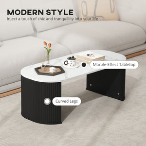 Modern marble effect coffee table with rounded corners and thick legs, black